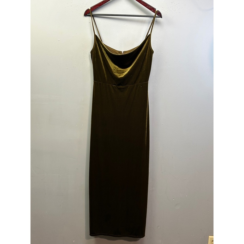 Taylor Dress Women 6 Olive Green Velvet Cowl‎ Neck Maxi Spaghetti Strap Evening
